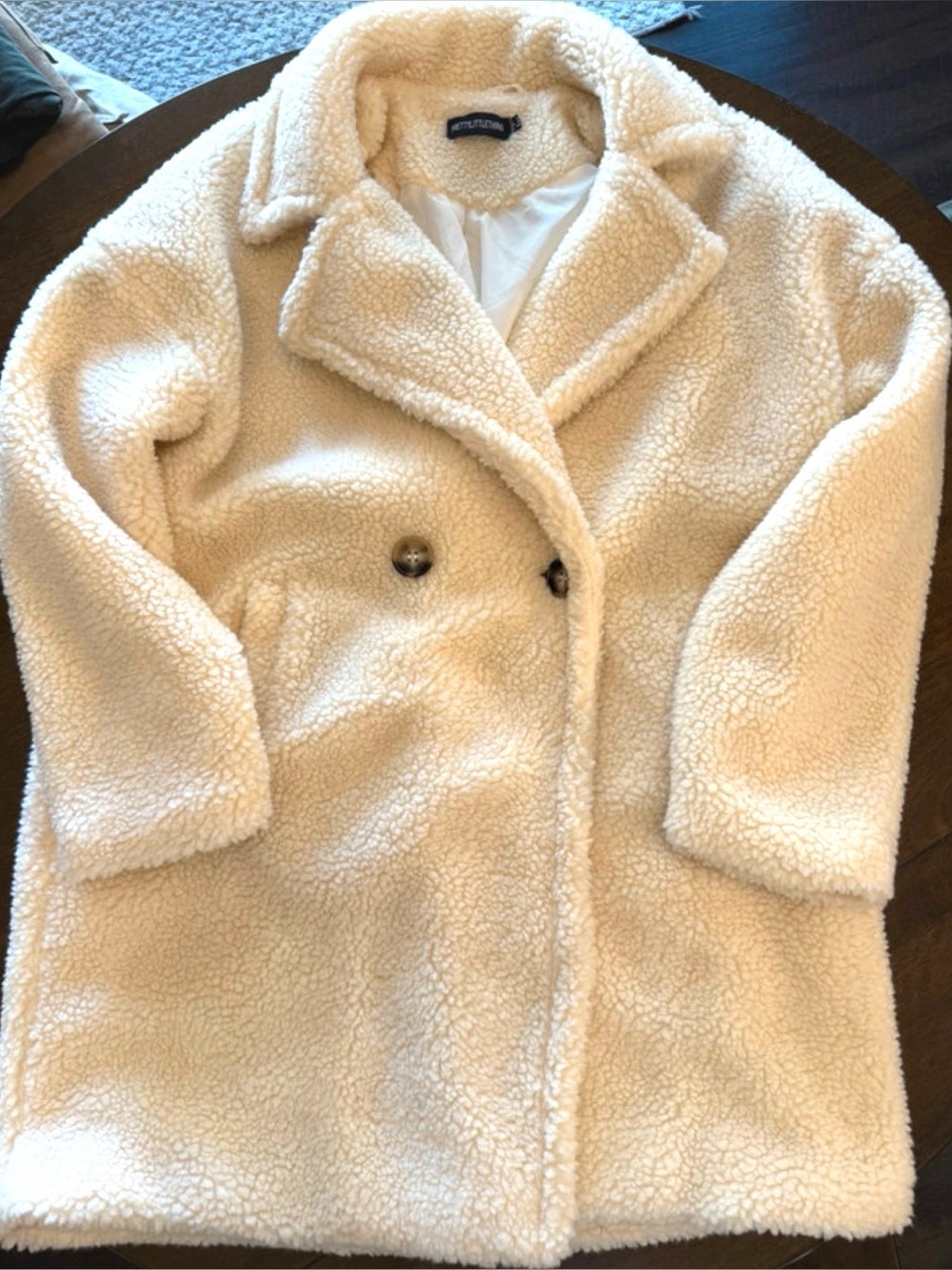 PrettyLittleThing Cream Teddy Sherpa Coat- US 4